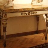 Italian Louis XVI White Lacquer and Giltwood Console with Scagliola Siena Marble Top
