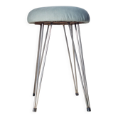 Tabouret vintage années 50, pieds fuseaux en métal et velours Tabouret vint