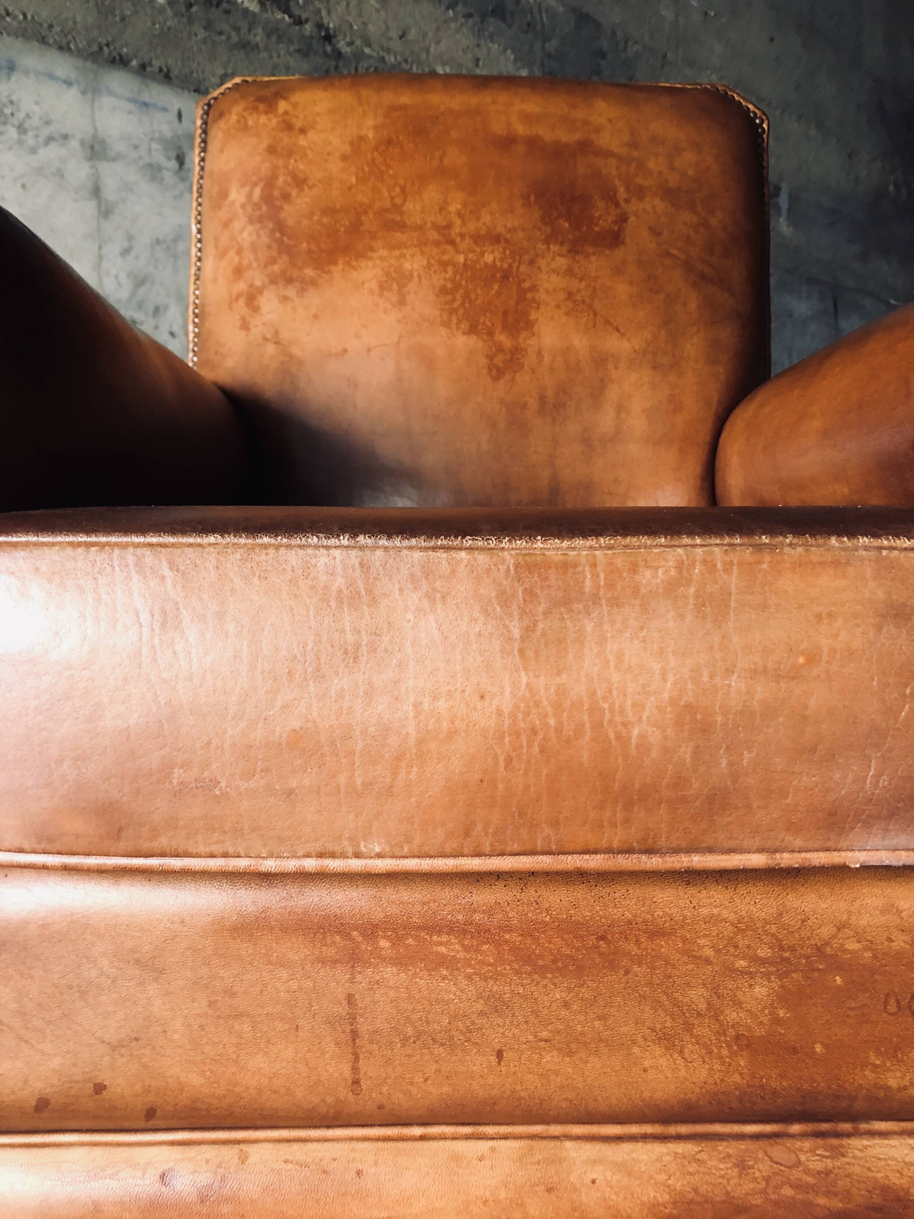 Fauteuil Club vintage en cuir « cognac »