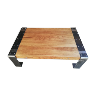 Industrial wood and metal coffee table