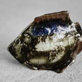 Brown stoneware and cobalt fish, vintage mid-century, modern and Scandinavian.