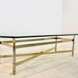 Table basse en laiton, chrome et verre, France 1970