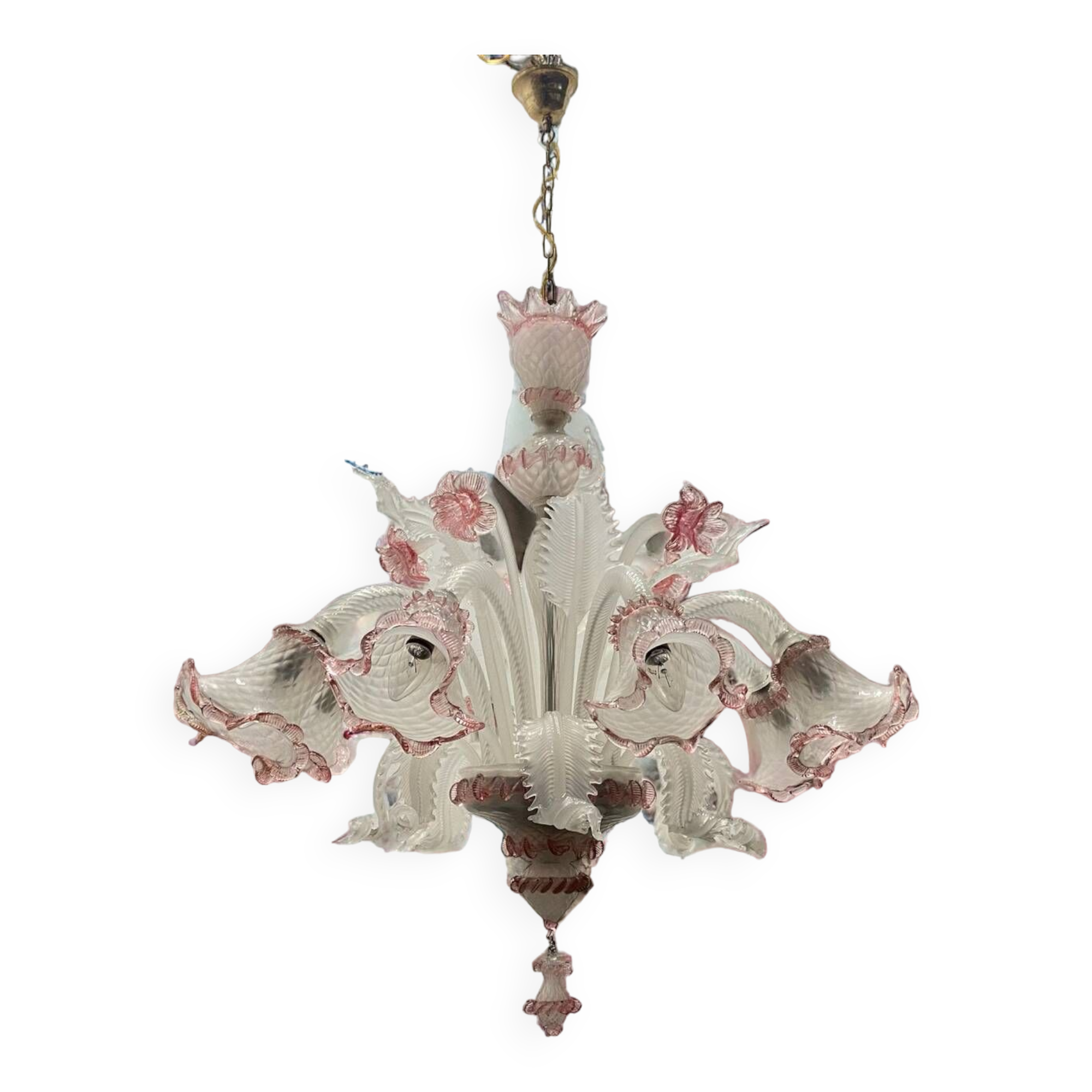 Large Pink Blossom Venetian Glass Chandelier 1960’s