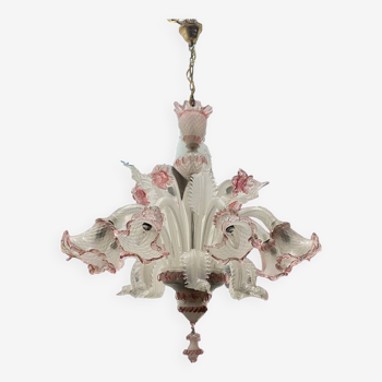 Large Pink Blossom Venetian Glass Chandelier 1960’s