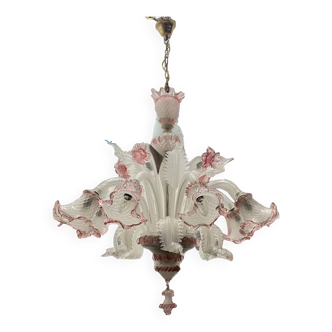 Large Pink Blossom Venetian Glass Chandelier 1960’s