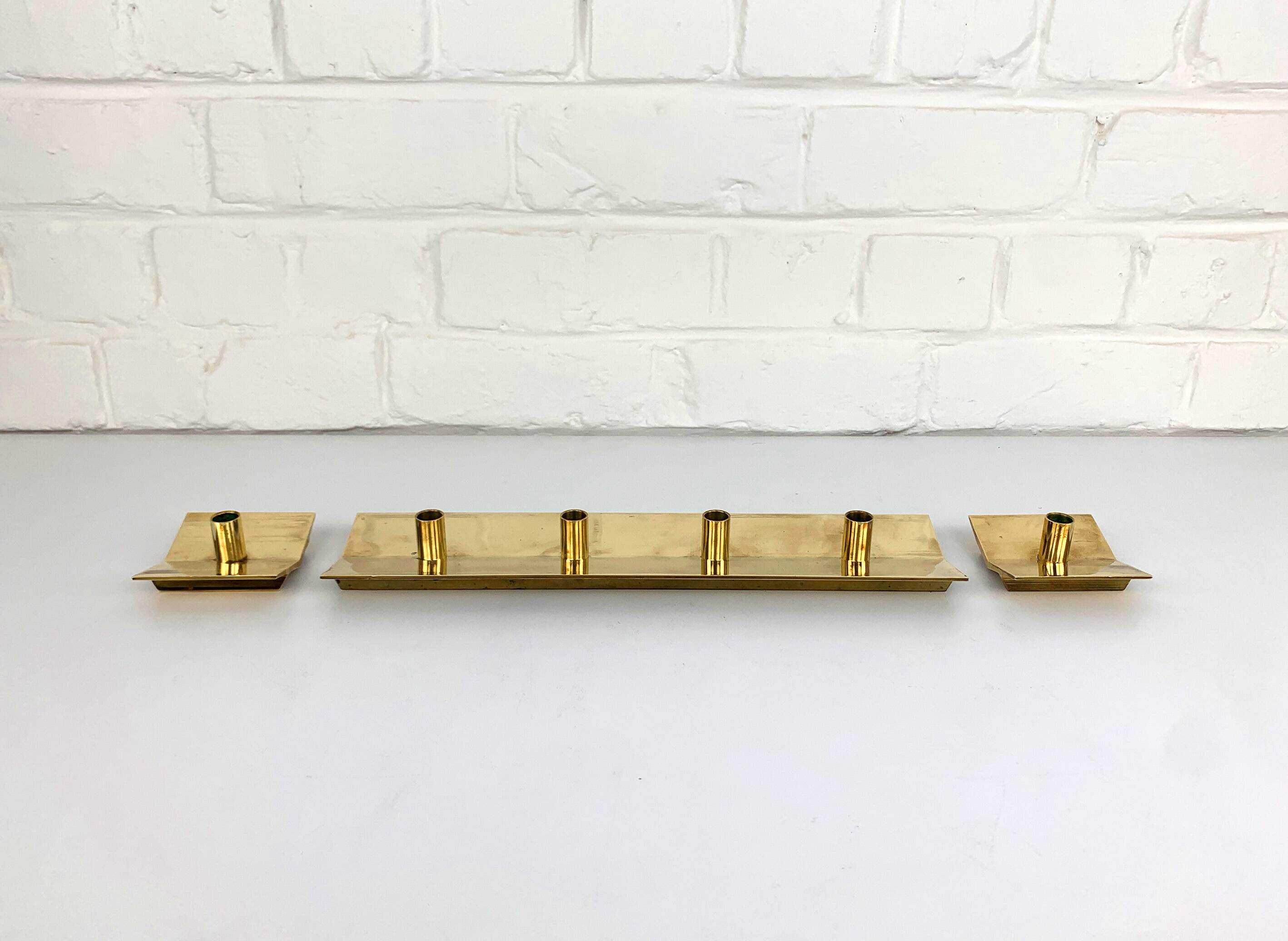 3 Scandinavian brass candlesticks, Pierre Forssell, Skultuna, Sweden, 1960s
