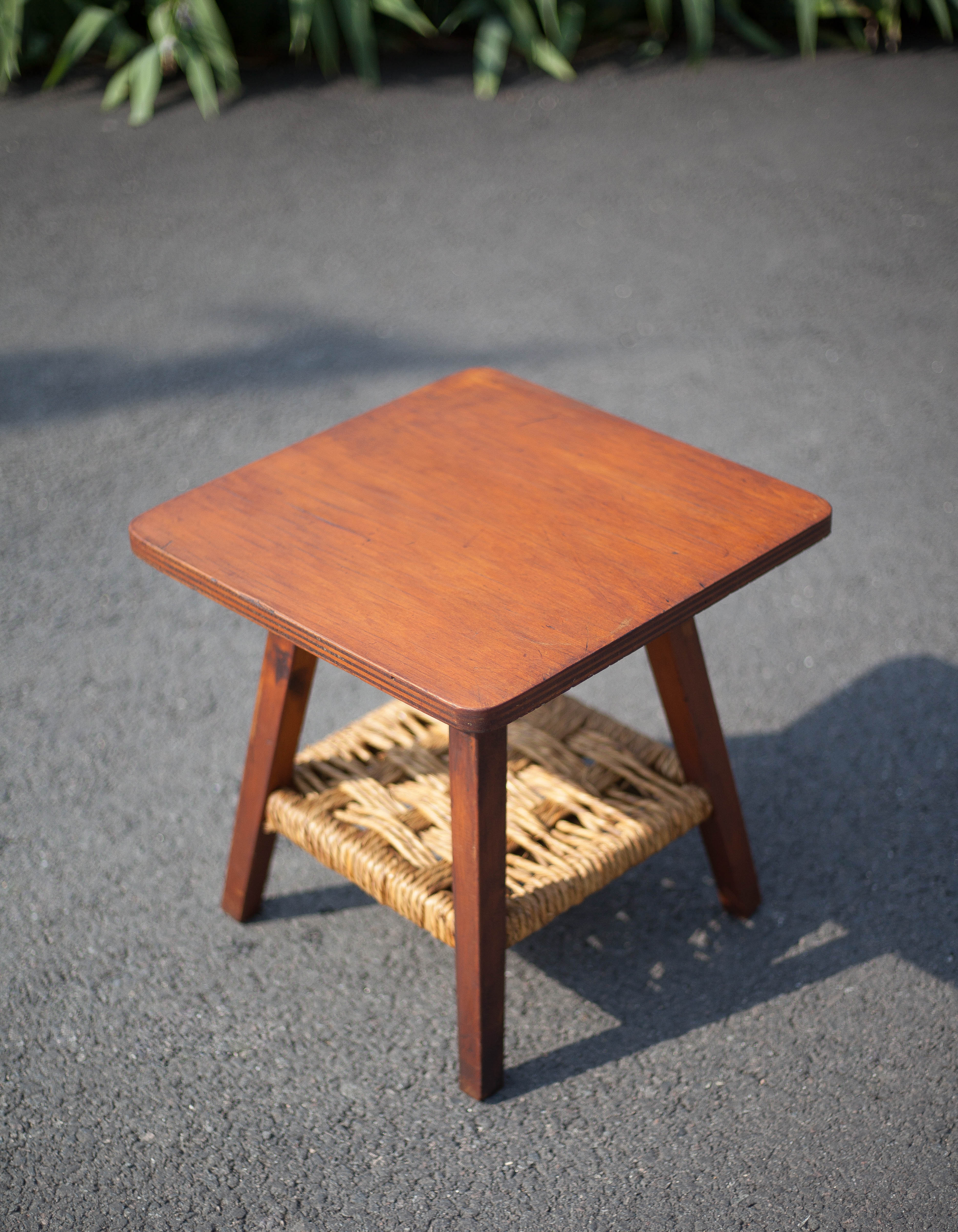 Vintage wooden coffee table and rope