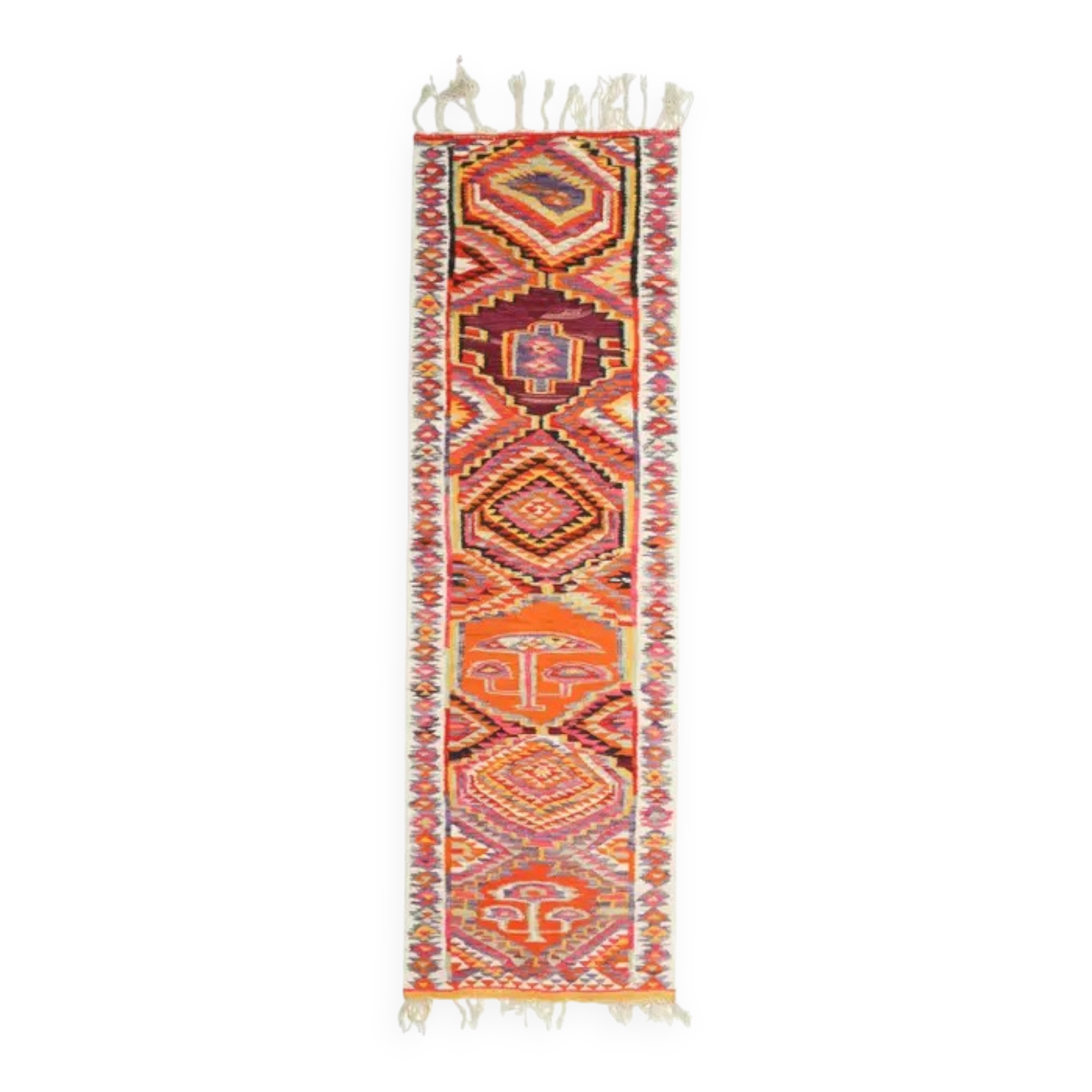1970s Vintage Turkish Hand-Knotted Wool Cotton Orange Runner Rug 102x330