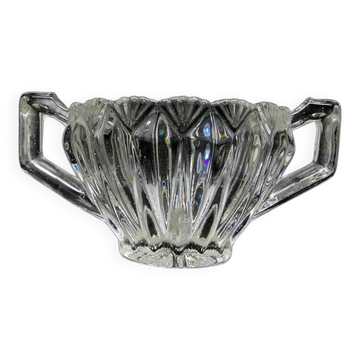 Postmodern new look sugar bowl, pressed transparent glass, Huta Hortensja, Poland, 1970s