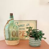 Bonbonne vintage en verre et raphia