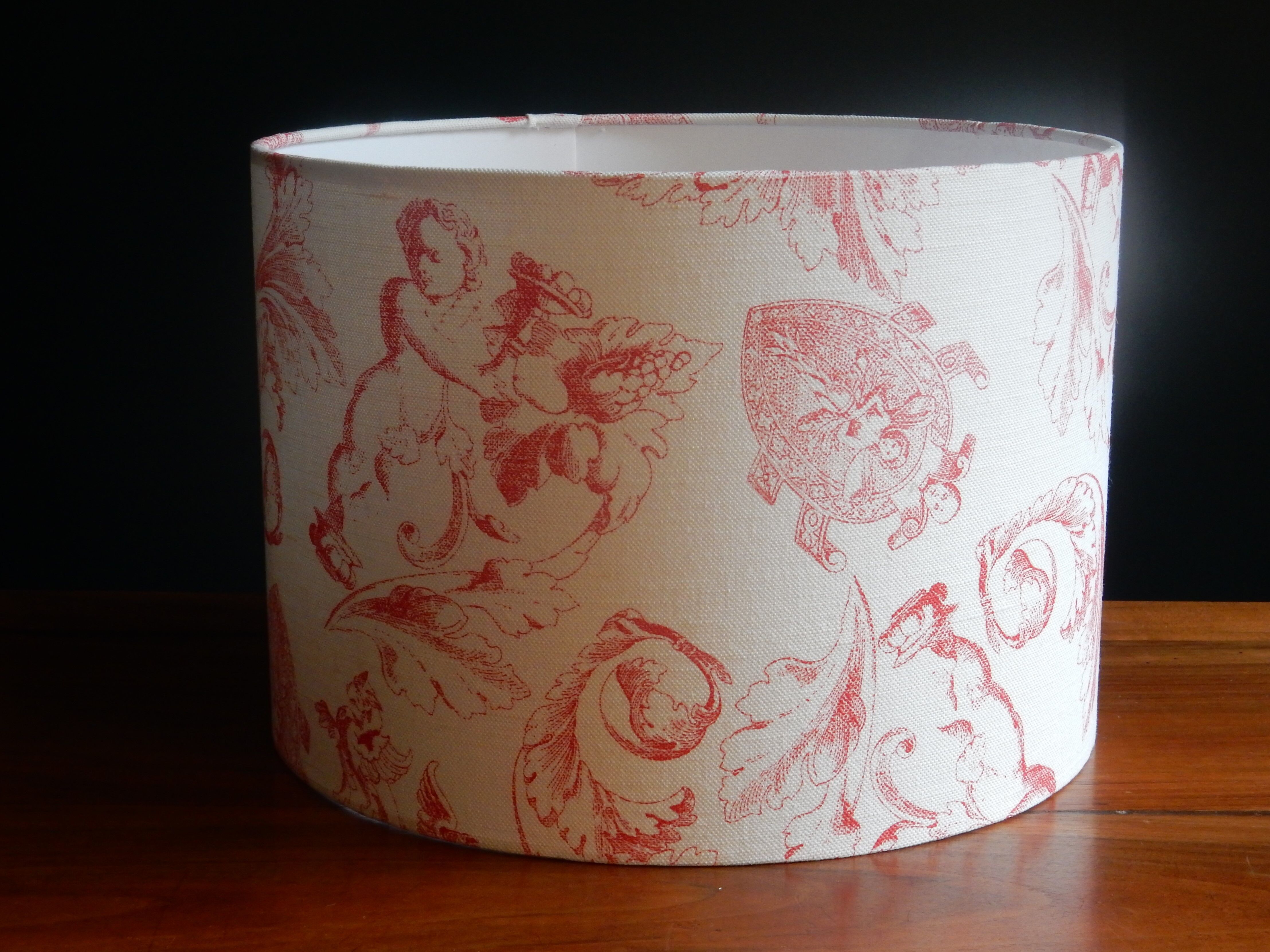 Abat-jour rond toile de jouy rouge et blanche