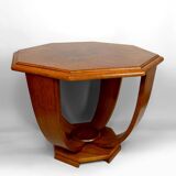 Octagonal Walnut Pedestal Table, Art Deco Modernist, France, c. 1930