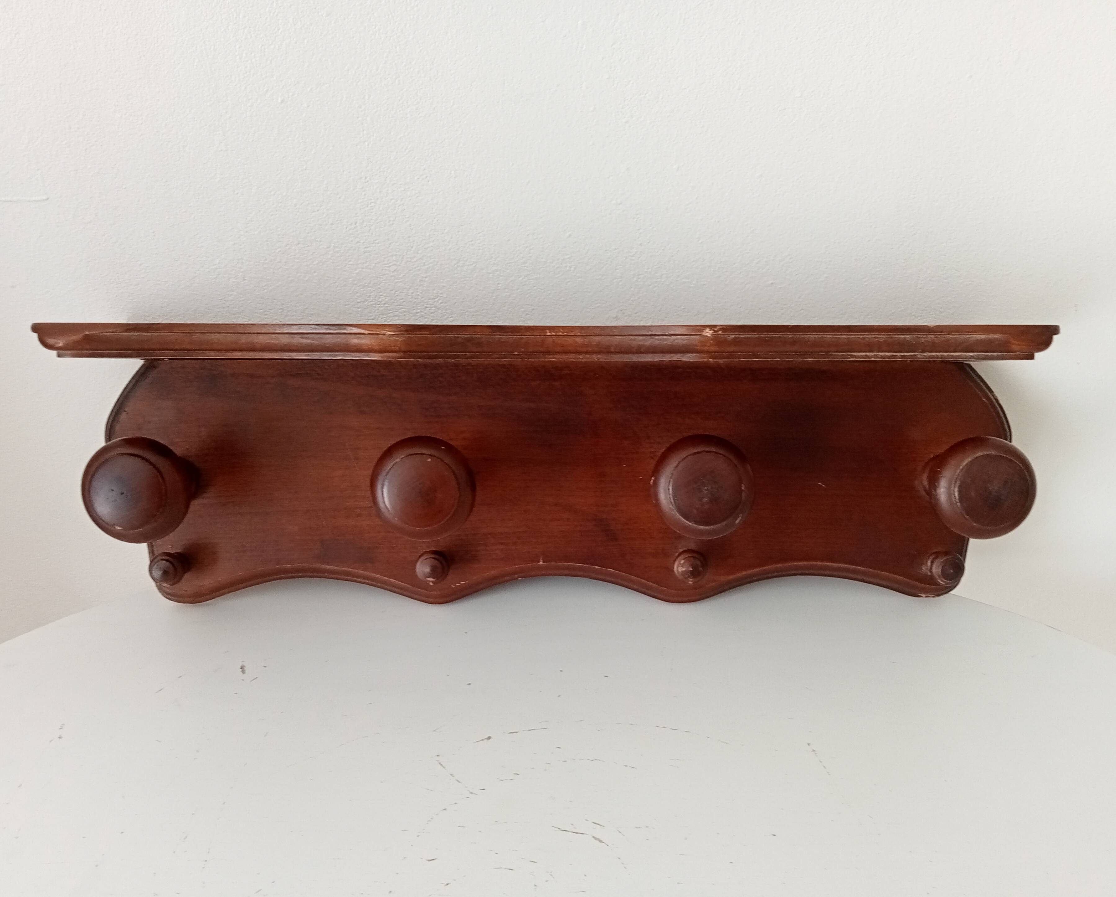Vintage wall-mounted coat rack in solid oak