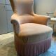 Yellow velvet toad armchair and pink trim