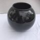 Black Ceramic Round Vase with Flower and Paradise Bird Design, 1970s Vintage