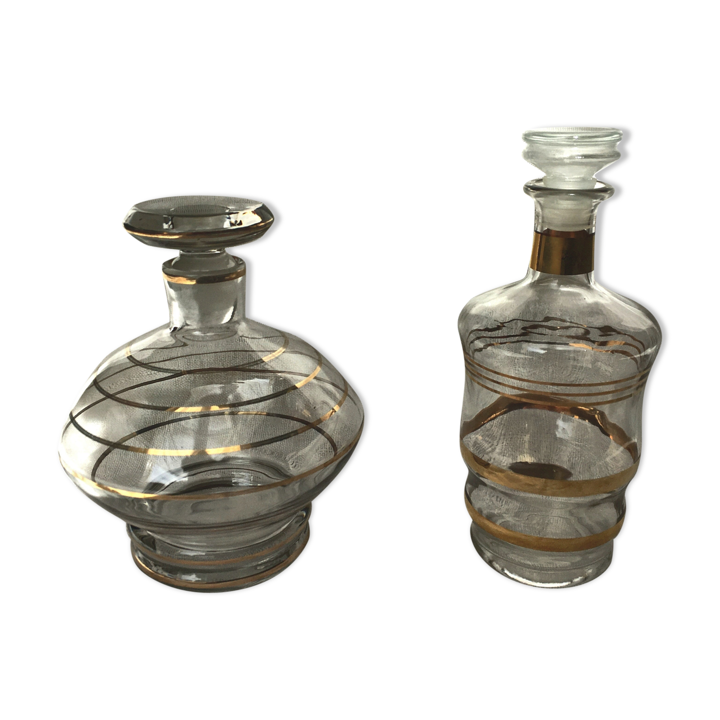 2 decanters with gold piping, 1960s