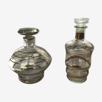 2 decanters with gold piping, 1960s
