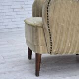 1960s, Danish armchair, light green furniture velour, beech wood.
