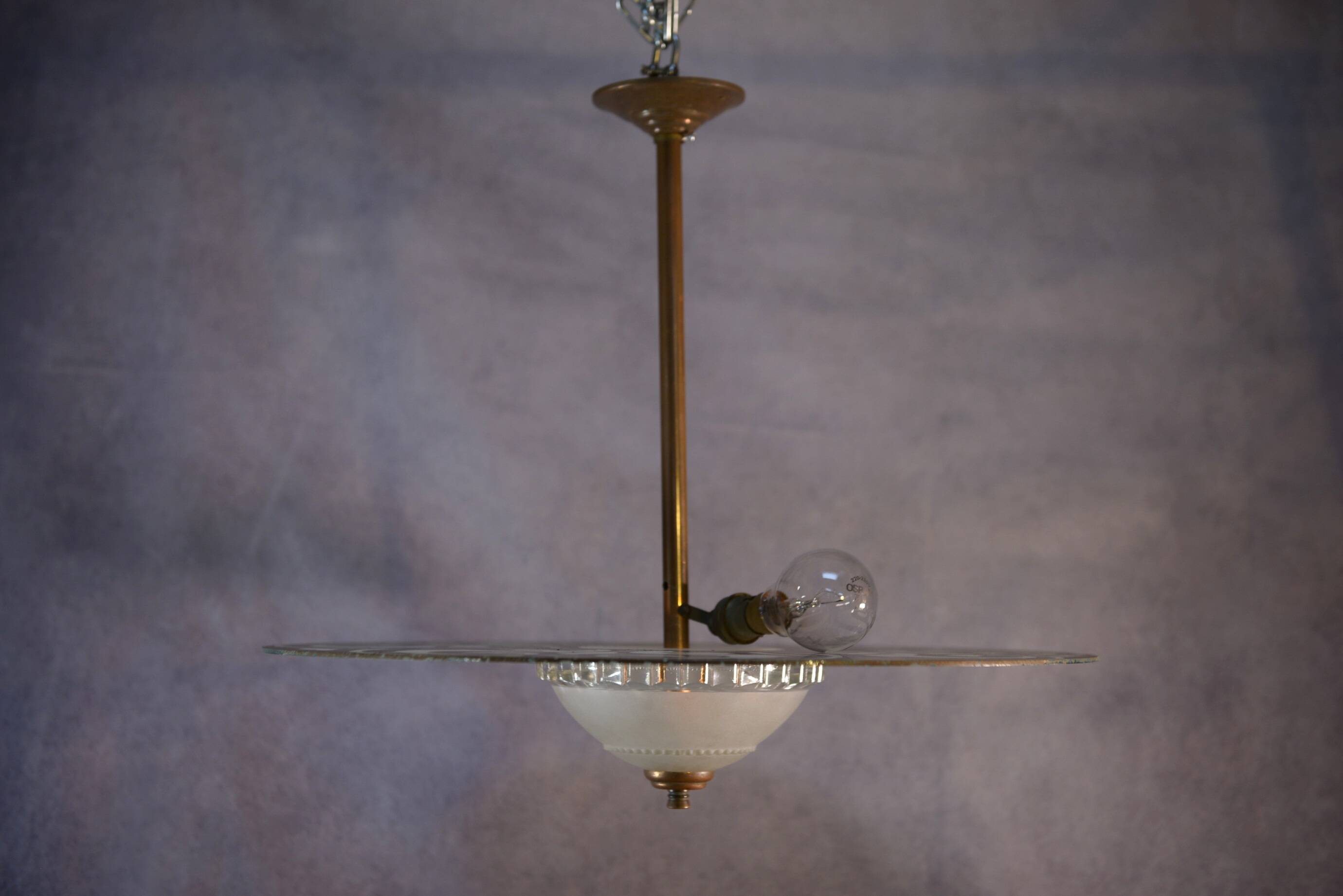 Art Deco chandelier in frosted and mirrored glass, 1940s