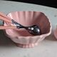 Vintage powder pink earthenware duo. Salins les Bains. 1950s.