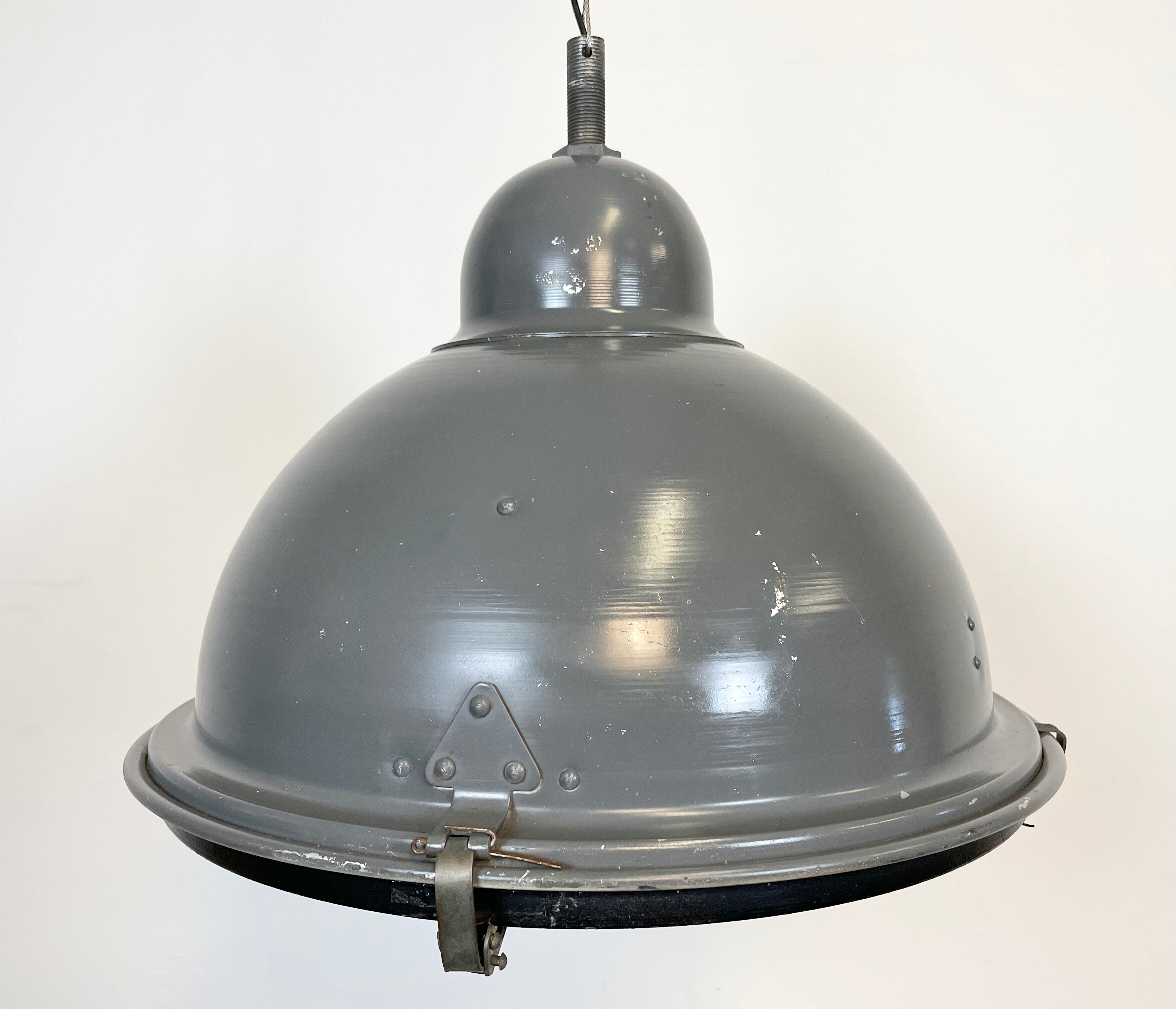 Grey Industrial Pendant Lamp with Clear Glass Cover, 1970s
