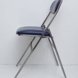 Blue skai folding chair with chrome legs