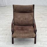 1970s, Scandinavian lounge chair, nubuck leather, canvas, beech wood.