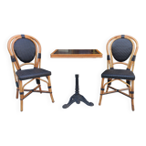 Set table and 2 chairs bistrot Vintage / rattan and braided vinyl