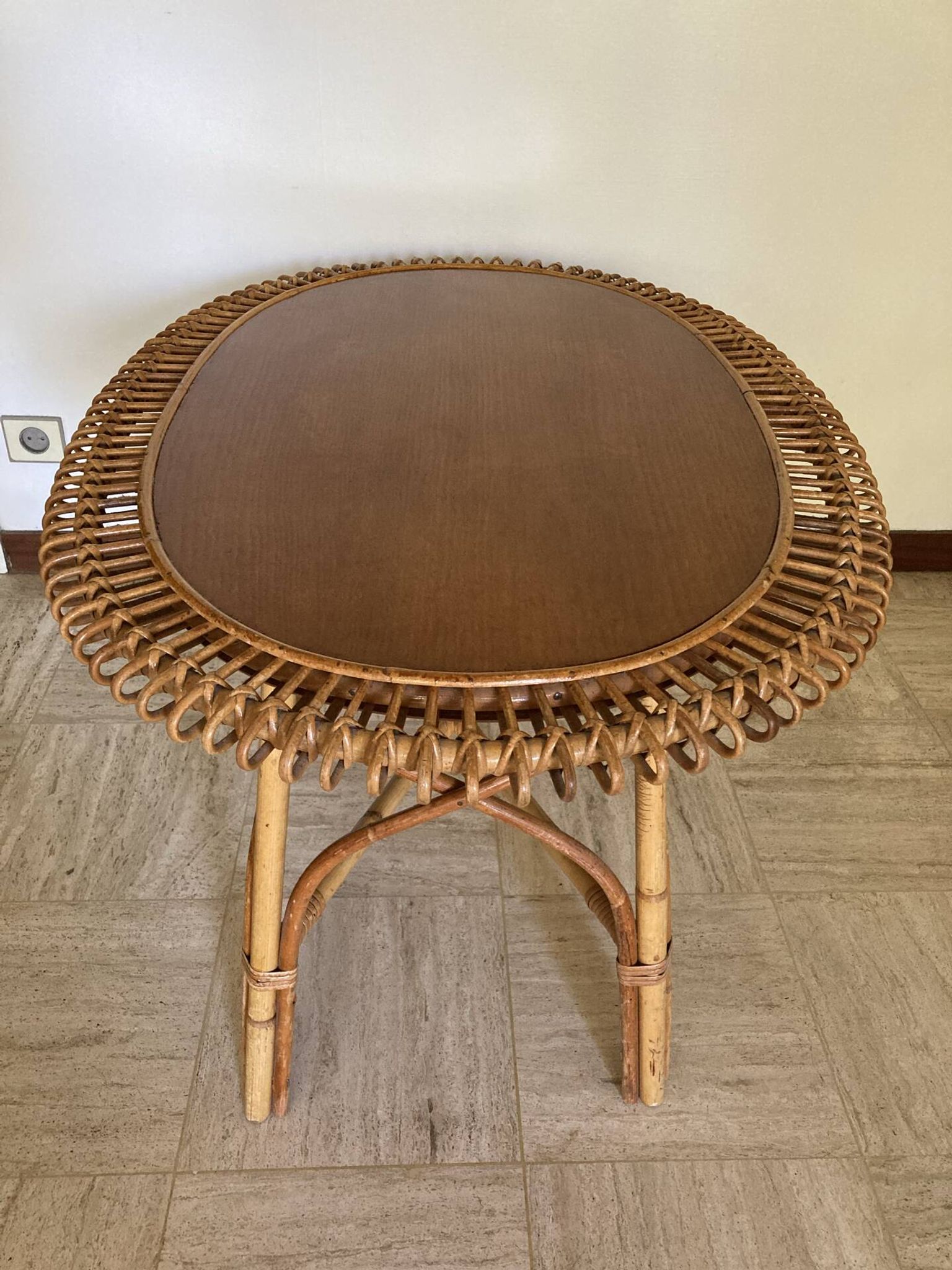 Vintage sun rattan oval coffee table