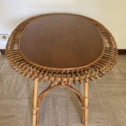 Vintage sun rattan oval coffee table