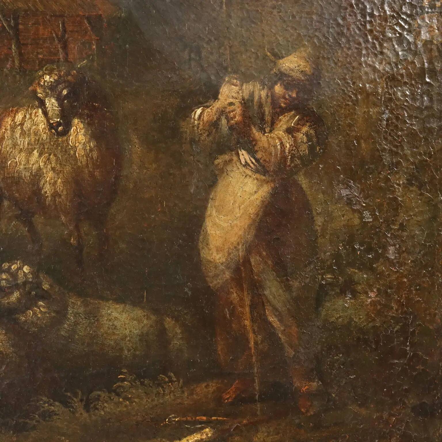 Landscape with shepherd and sheep, oil on canvas, 18th century.