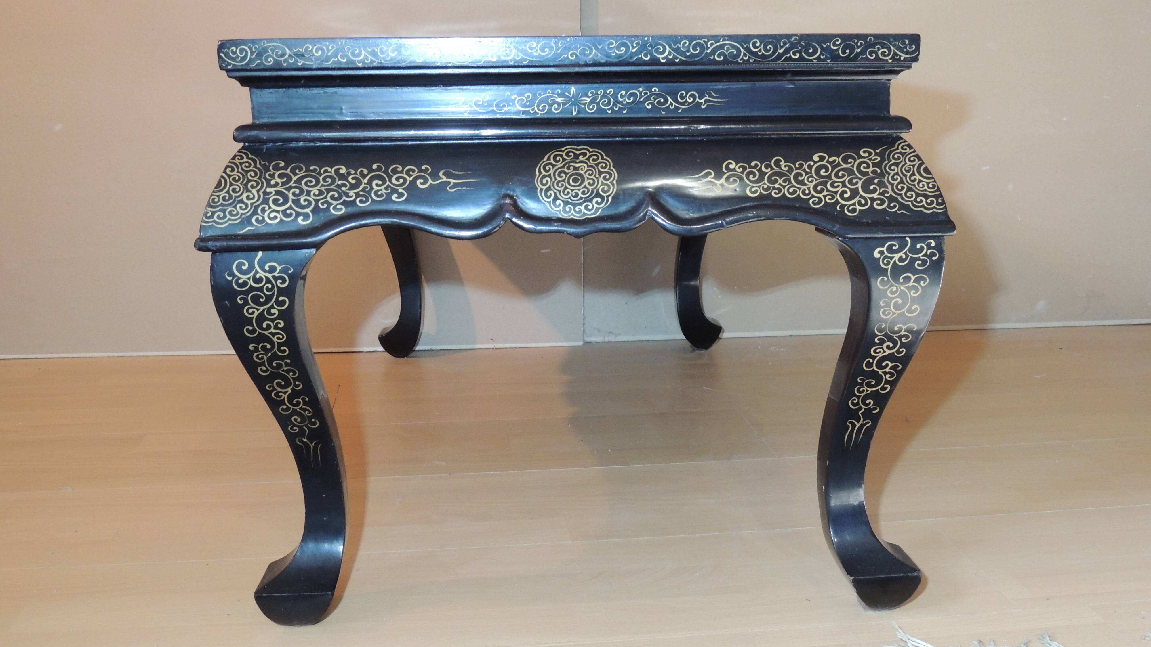 Table basse japonaise décor floral et oiseaux/vintage