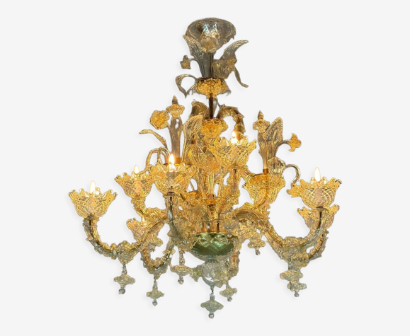 Lustre vénitien Rezzonico en verre de Murano doré Vers 1920