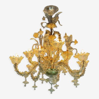 Venetian chandelier rezzonico in gilded Murano glass circa 1920