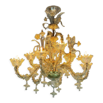 Venetian chandelier rezzonico in gilded Murano glass circa 1920