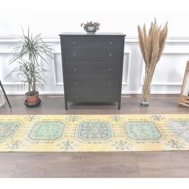 Tapis floral turc vintage noué à la main des années 1970 80x354