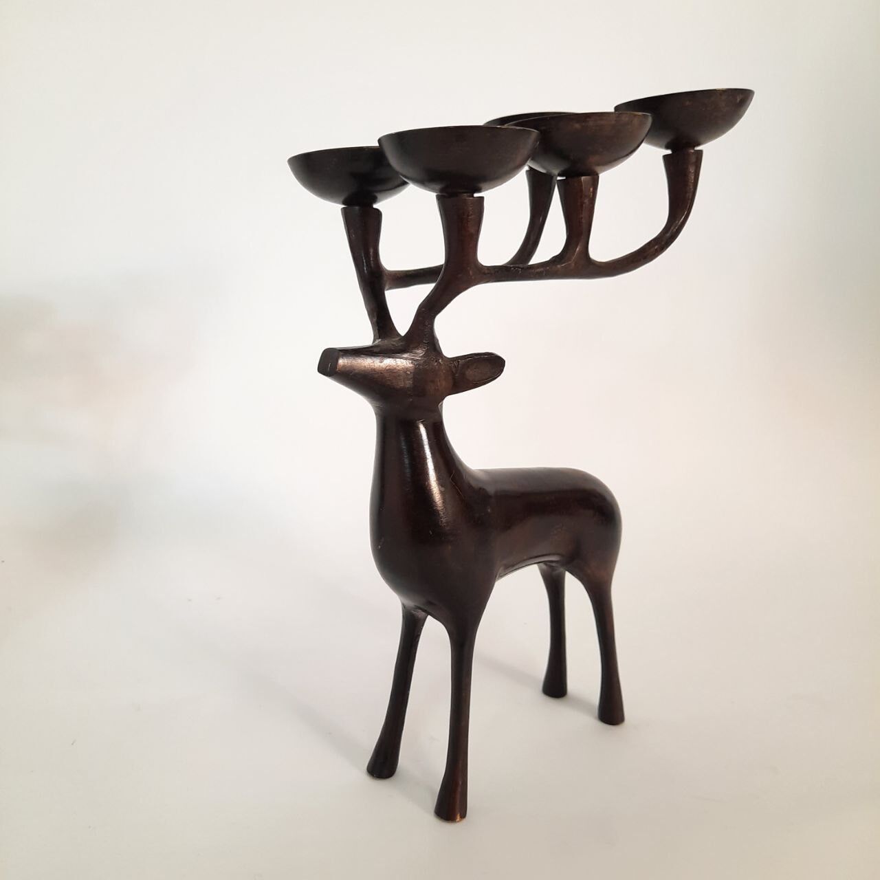 Pair of deer candle holders, bronzed brass
