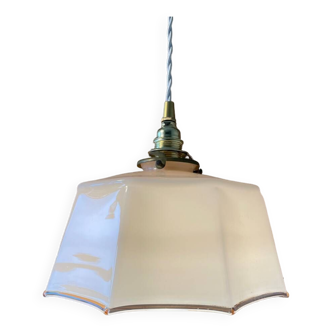 Art deco pendant light in pale pink opaline glass