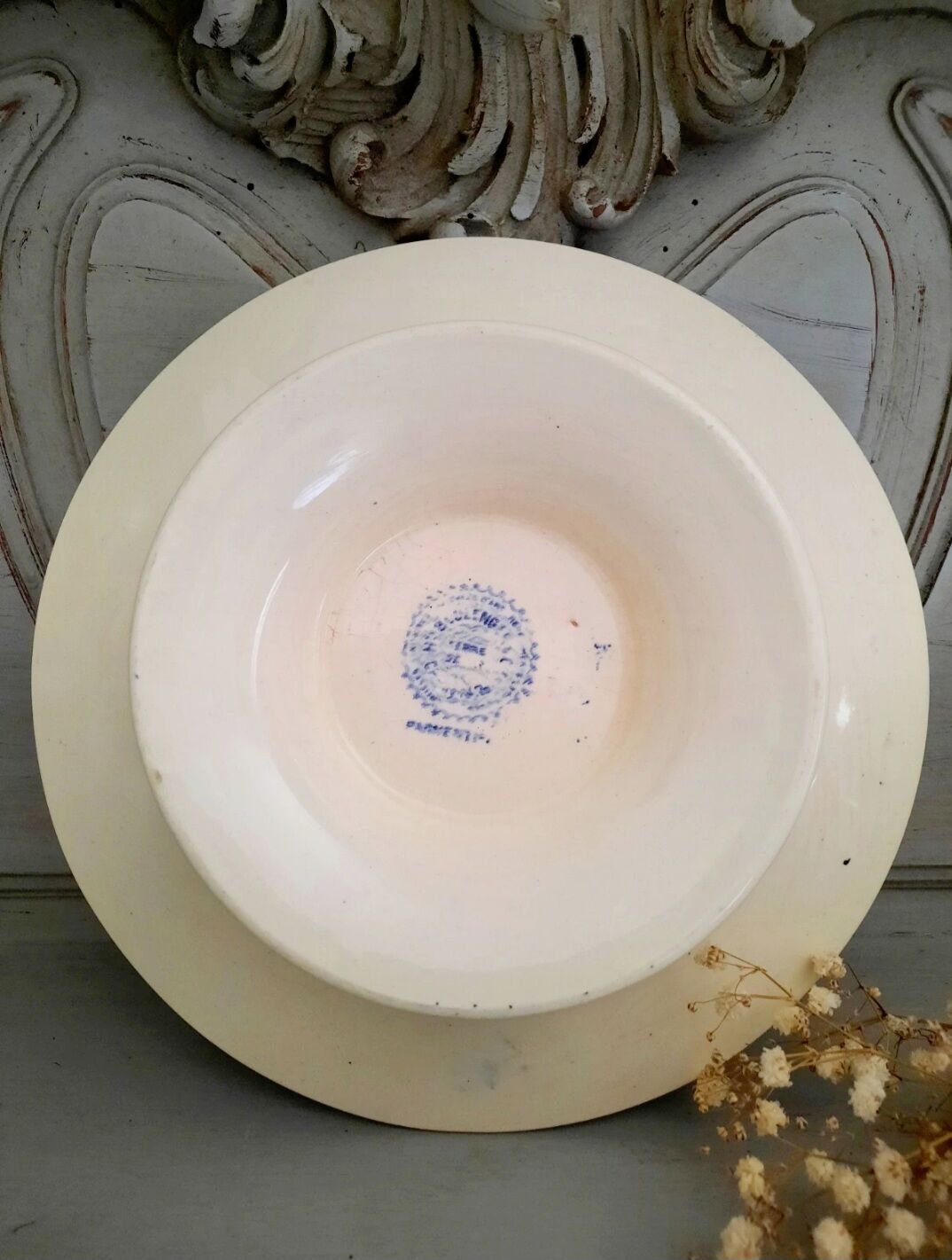 Antique mounted plate in iron earthenware