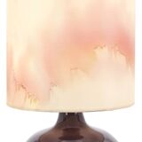 Purple ceramic lamp, silk lampshade, 70s