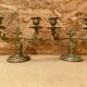 Antique Pair Of Vintage Brass Double Candlestick Holders