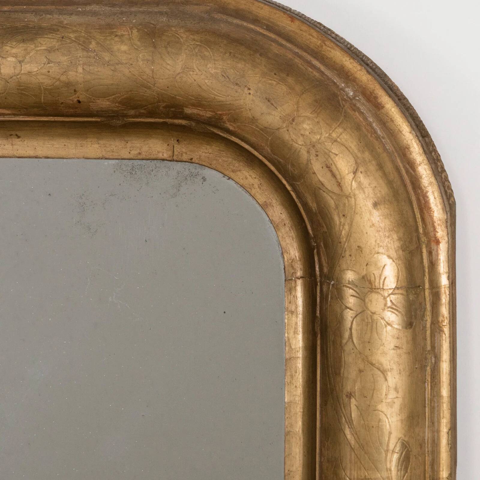 Miroir Louis-Philippe étroit du 19e siècle avec fleurs
