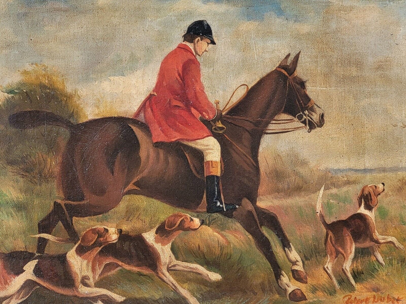Oil painting signed Nubet "The Hunt"