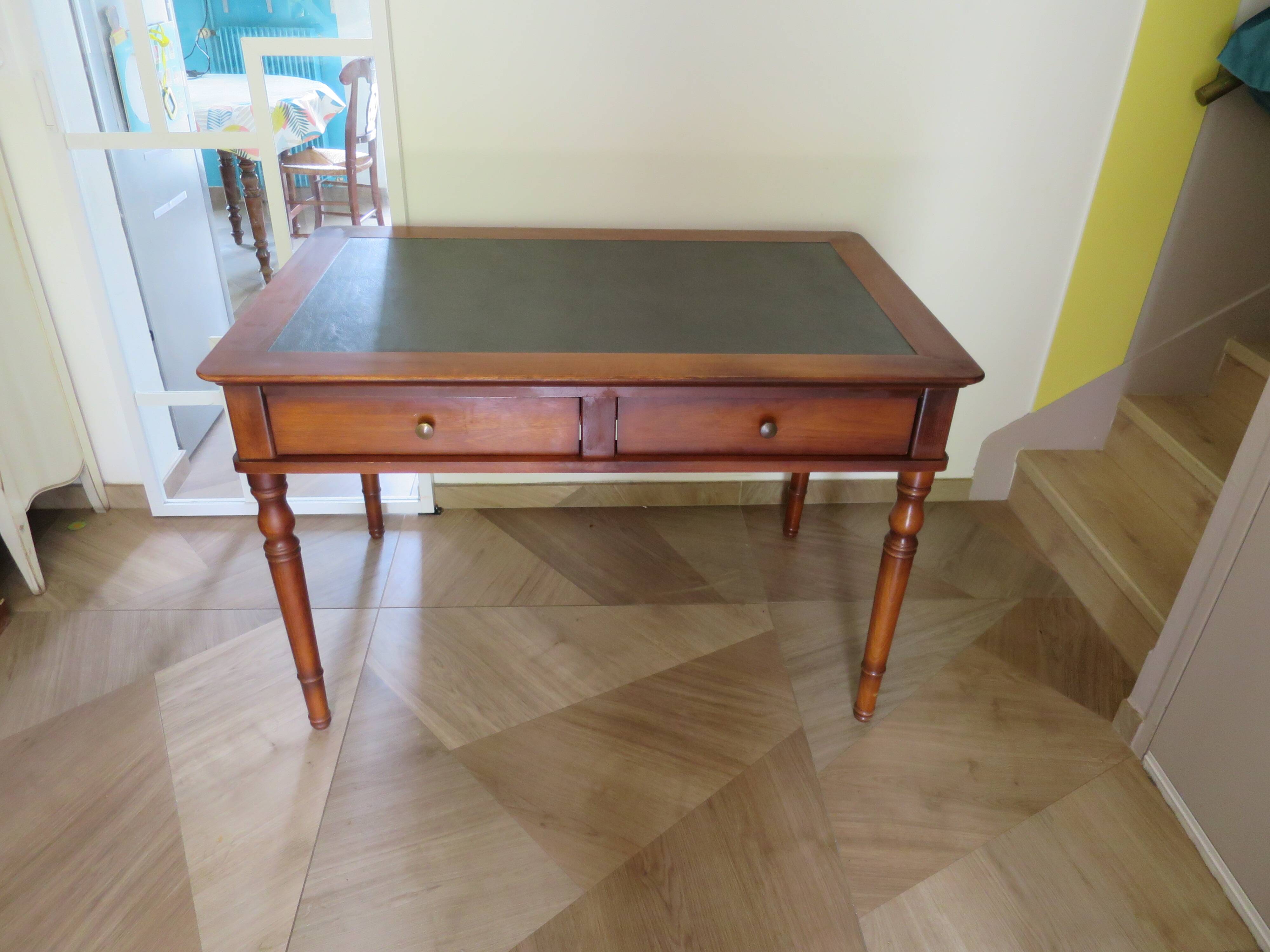 minister's desk - 2 drawers - solid wood - faux leather writing pad - Louis Philippe