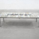 Brutalist Coffee Table by Pia Manu, Ceramic Top, Metal Base, Belgium