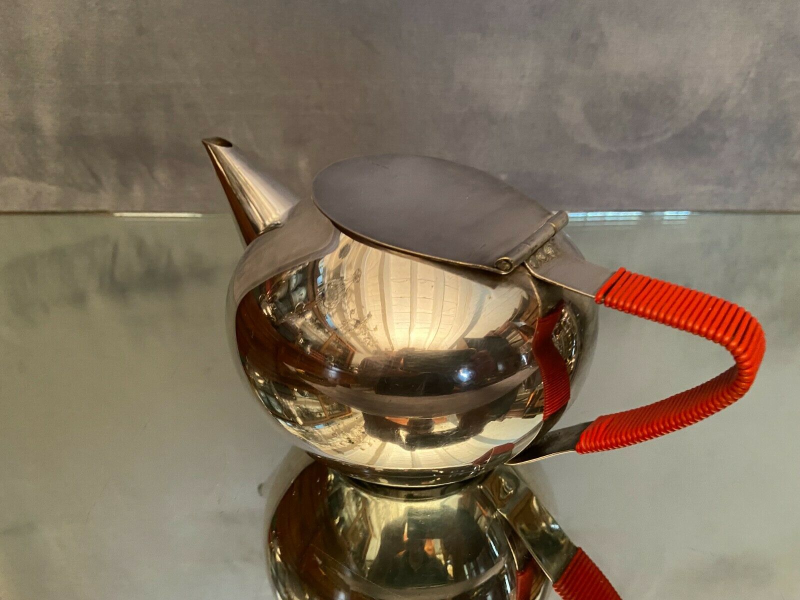 Silver metal teapot WMF vintage design 1960