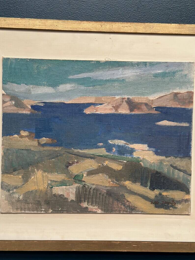 Original Swedish Oil on Panel - "Water Landscape" by Leo Janis - Signed - Vintage and Framed - 59 × 49 cm (23.2" × 19.2")
