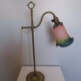 Antique brass and glass paste tulip lamp "Le verre Français"