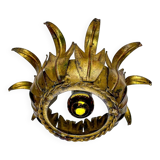 Sunburst ceiling light fixture or sconce in gilt wrought iron, Spain, 1960s