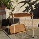 Serving side table door magazine rattan and vintage metal